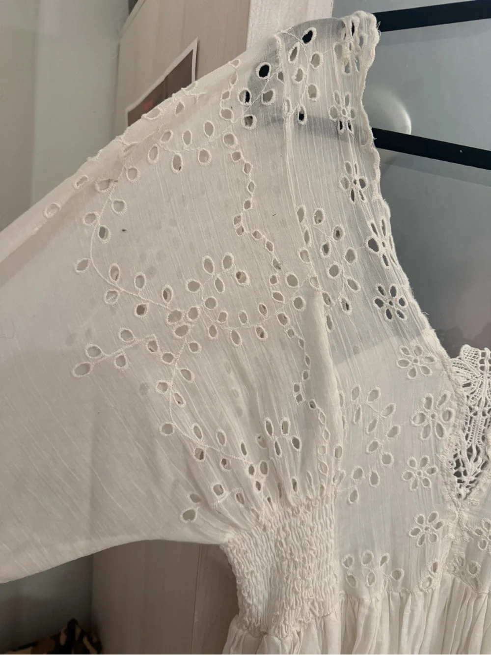 White Eyelet Cotton V-Neck Mini Dress